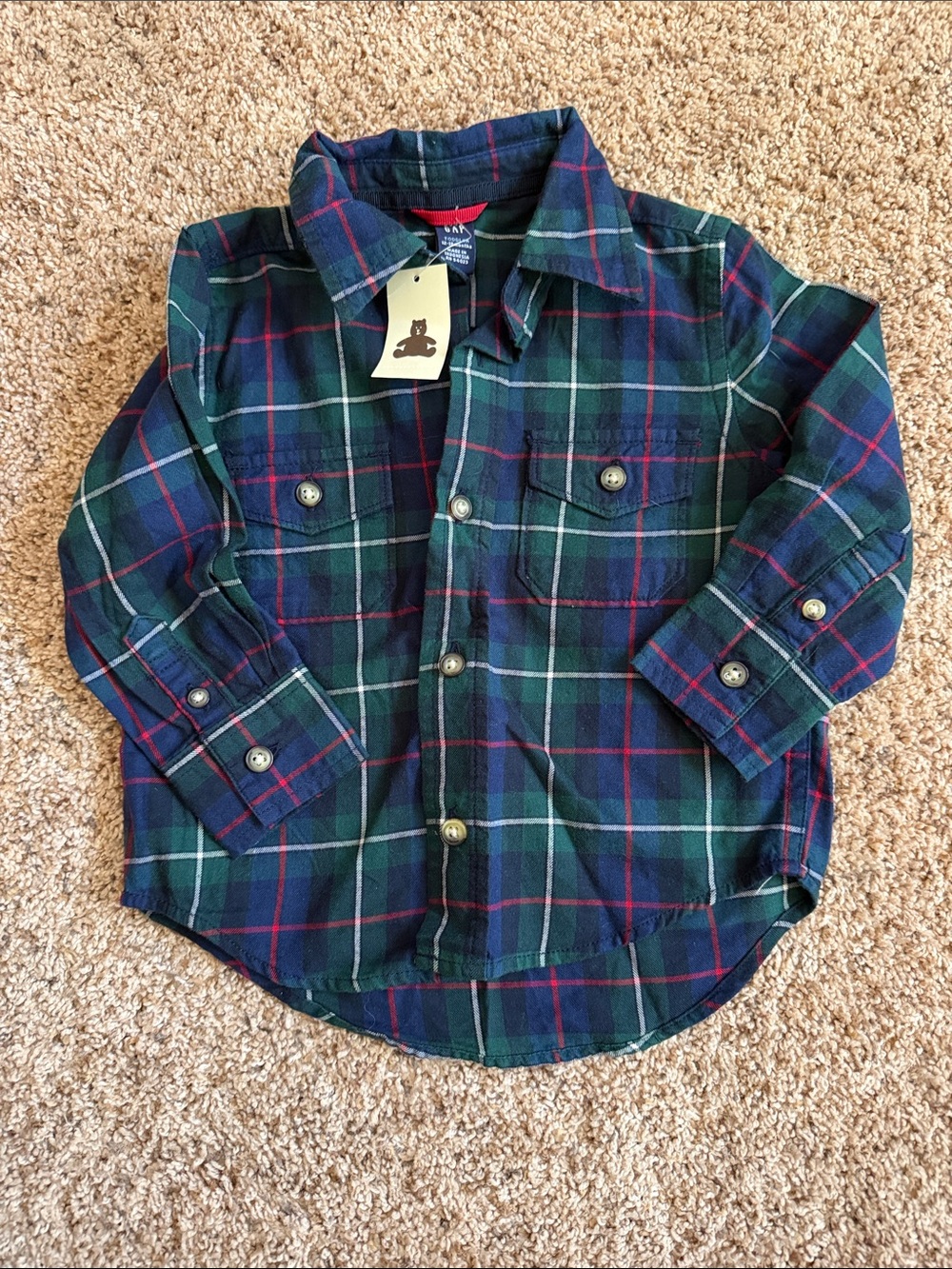 GAP Boys Green and Blue Plaid Button-Down Shirt